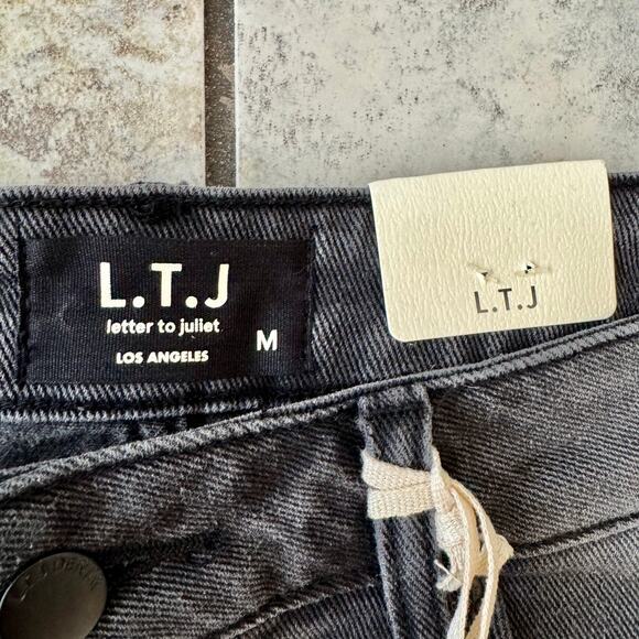 Letter to Juliet L.T.J  Black Frayed Denim Distressed Jean Shorts NWT Medium - Picture 4 of 6